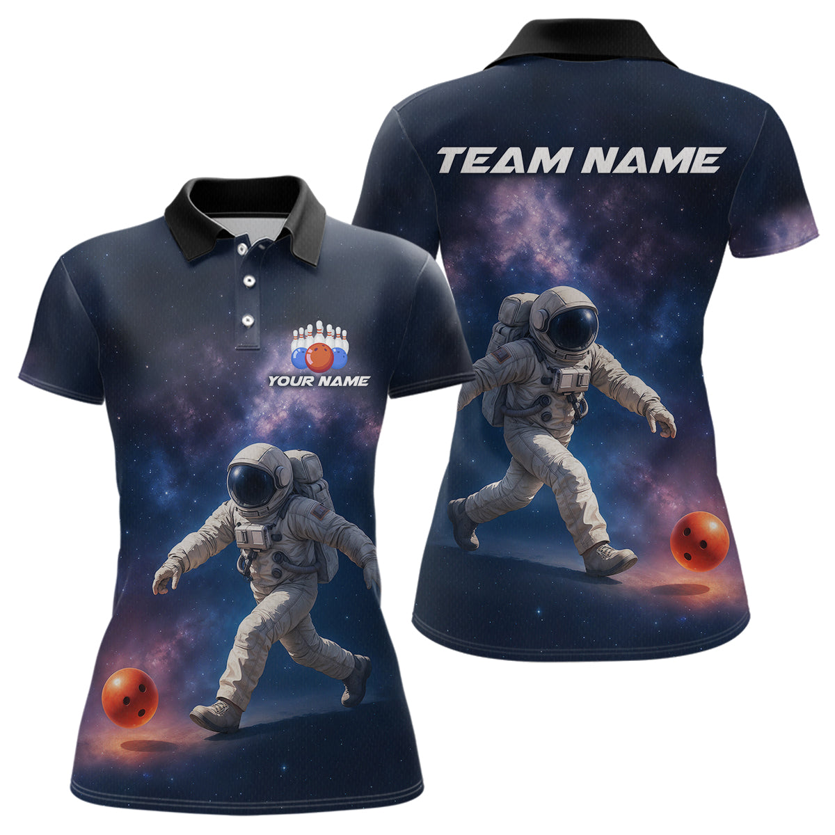 Custom Astronaut Bowling Shirts Team Bowling Polo & Quarter Zip Shirts