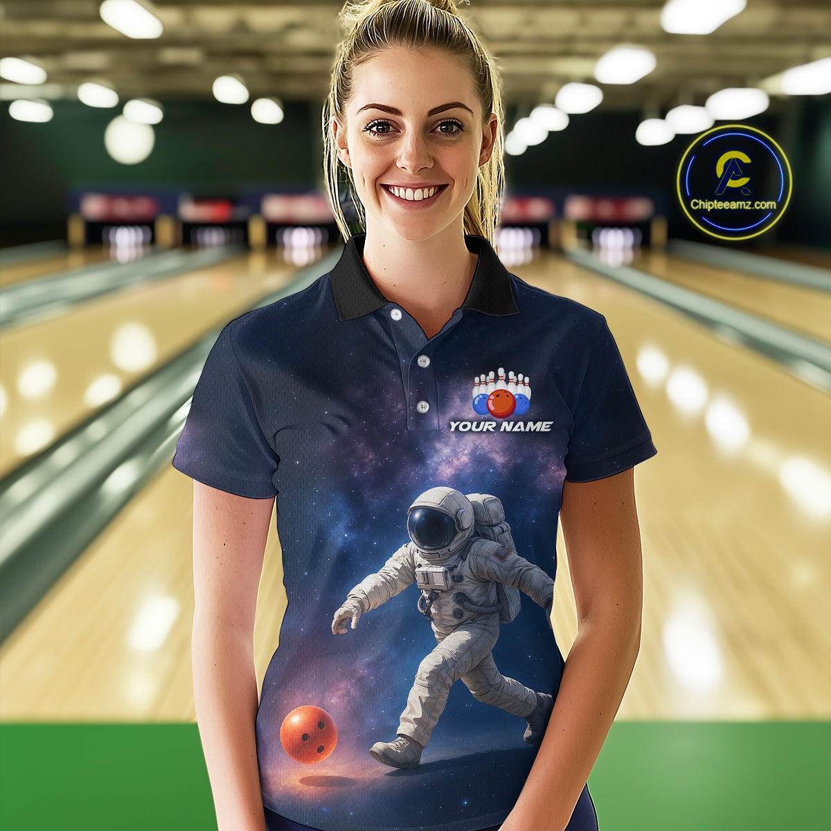 Custom Astronaut Bowling Shirts Team Bowling Polo & Quarter Zip Shirts