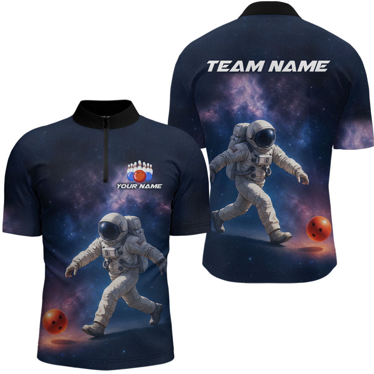 Custom Astronaut Bowling Shirts Team Bowling Polo & Quarter Zip Shirts