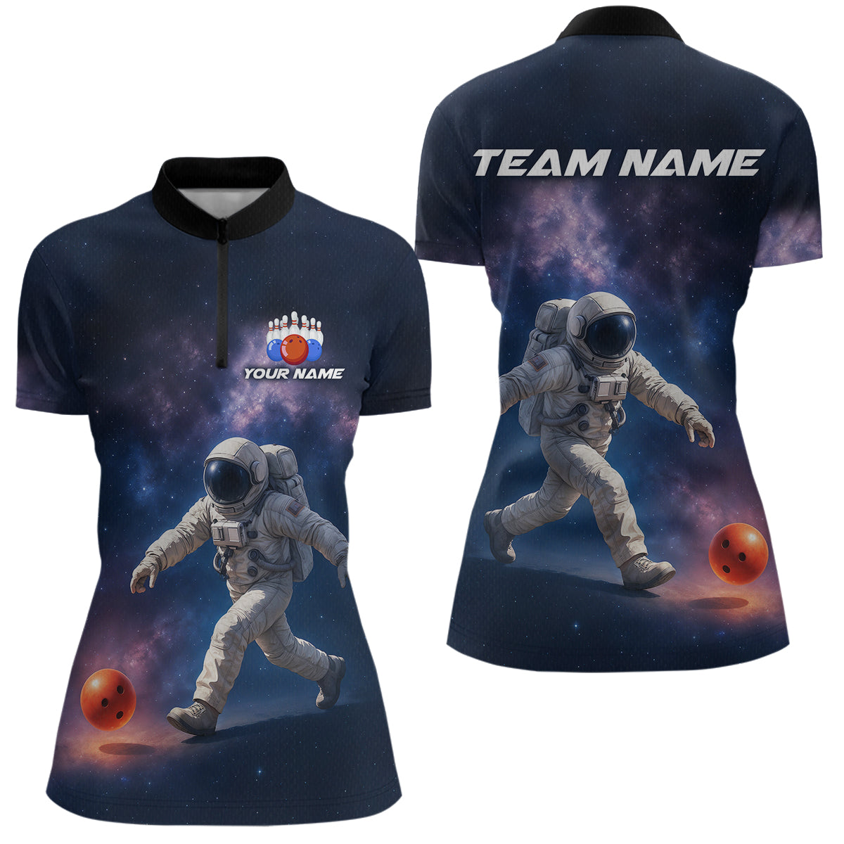 Custom Astronaut Bowling Shirts Team Bowling Polo & Quarter Zip Shirts