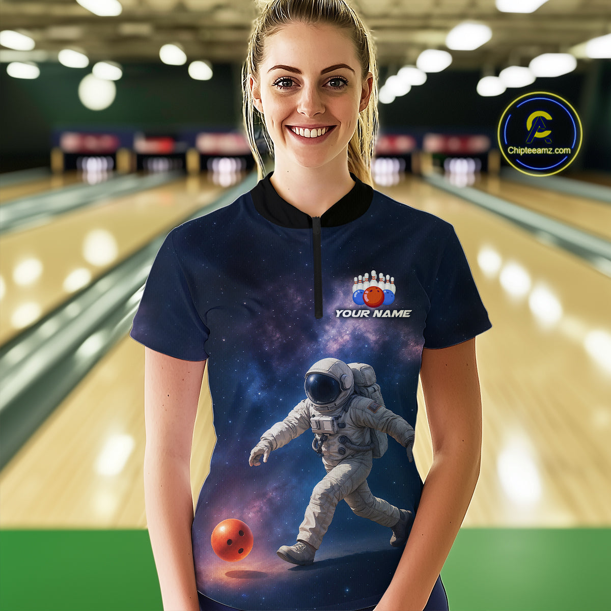 Custom Astronaut Bowling Shirts Team Bowling Polo & Quarter Zip Shirts