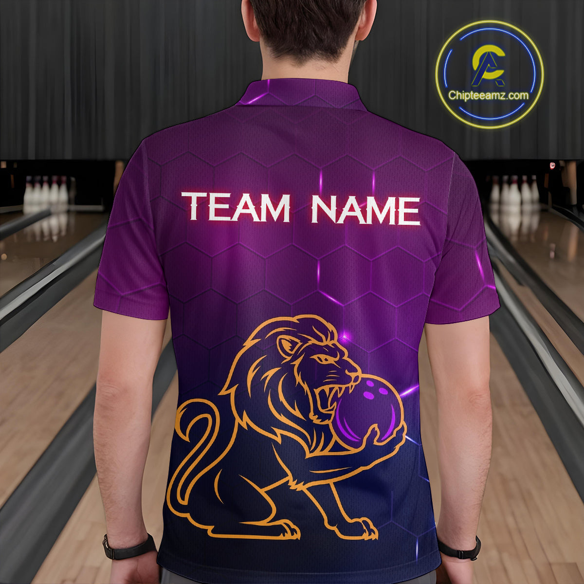 Neon Purple Lion Bowling Shirts Team Bowling Jerseys Polo and Zip Shirt