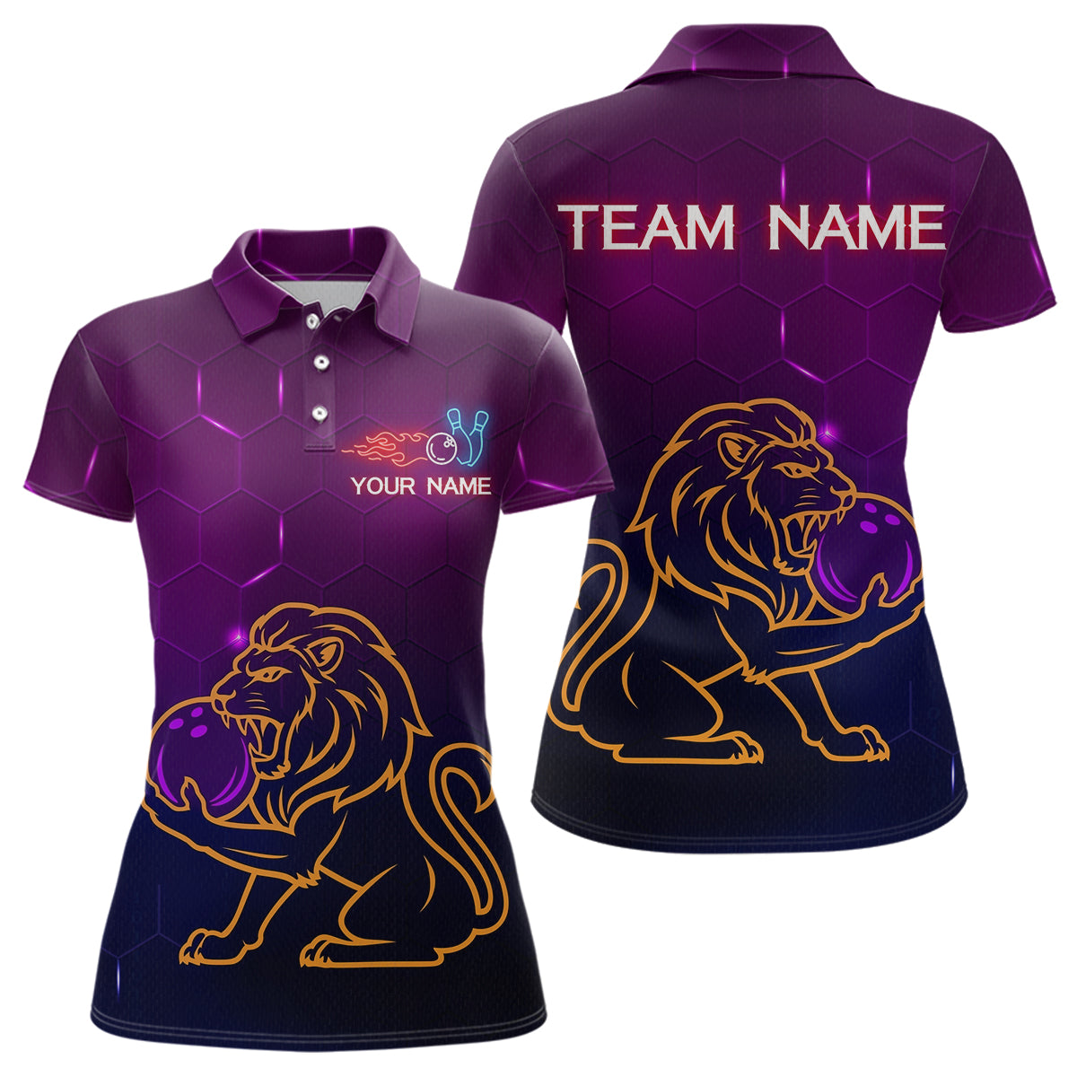 Neon Purple Lion Bowling Shirts Team Bowling Jerseys Polo and Zip Shirt