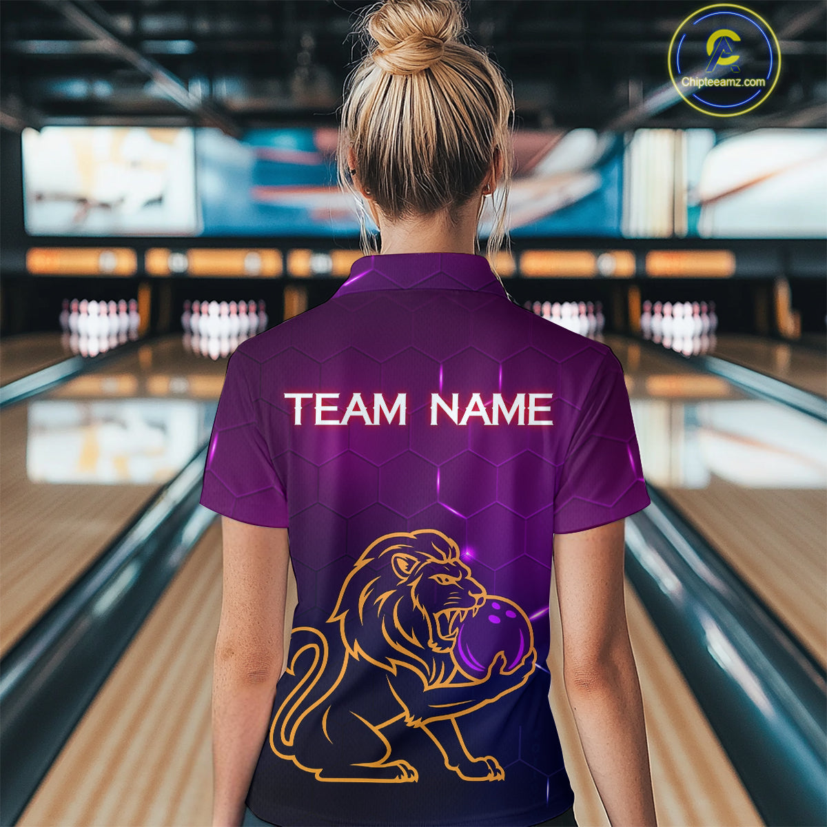 Neon Purple Lion Bowling Shirts Team Bowling Jerseys Polo and Zip Shirt