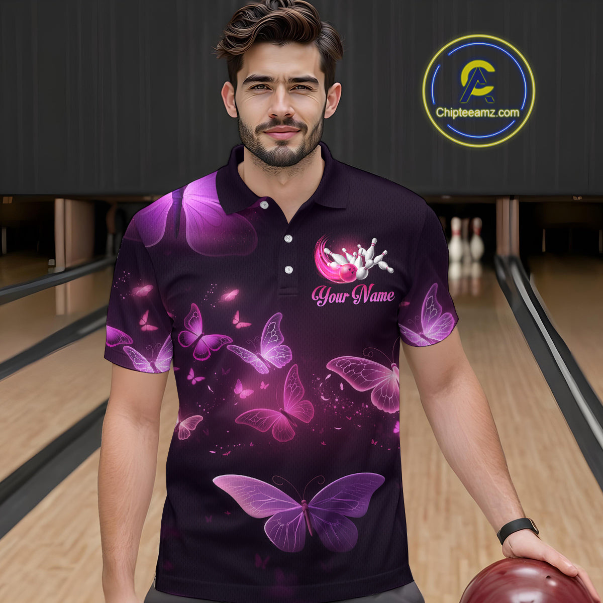 Purple Butterflies Bowling Shirts Team Bowling Jerseys Polo and Zip Shirt