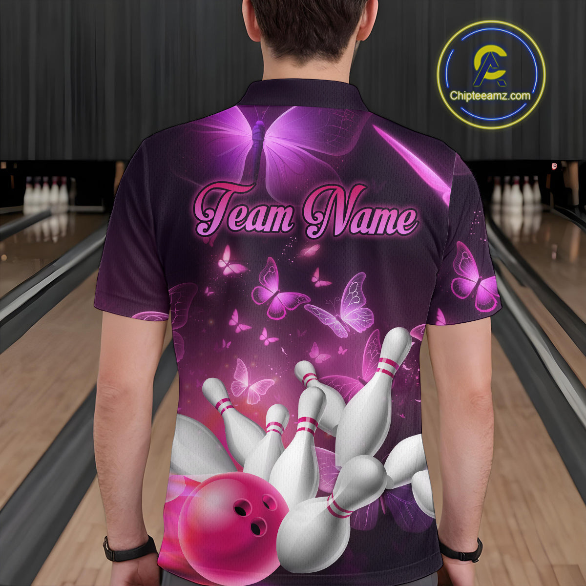 Purple Butterflies Bowling Shirts Team Bowling Jerseys Polo and Zip Shirt
