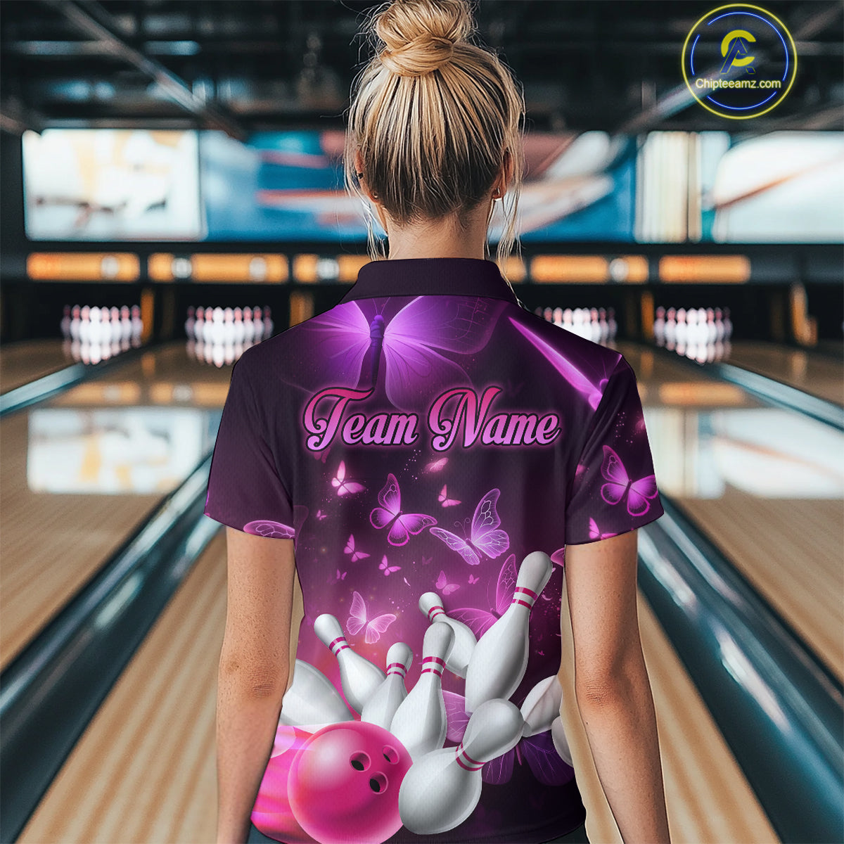 Purple Butterflies Bowling Shirts Team Bowling Jerseys Polo and Zip Shirt