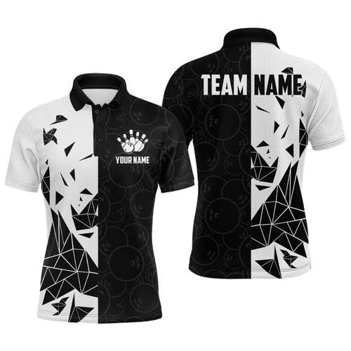 Black & White Bowling Shirts Custom Team Bowling Polo&1/4 Zip Shirt