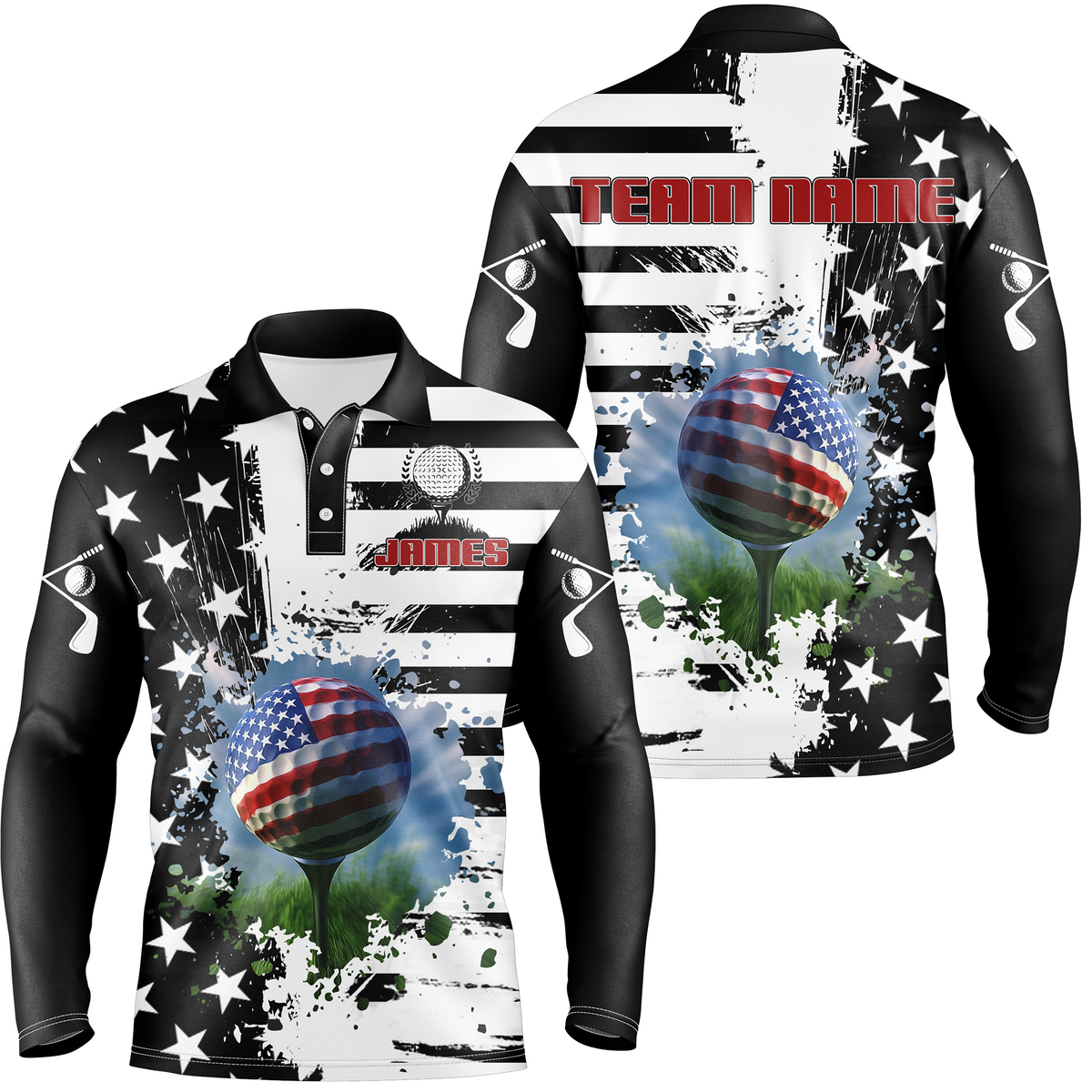 Custom US Golf Polo Shirt Patriotic Golf Shirts American Polo Shirt