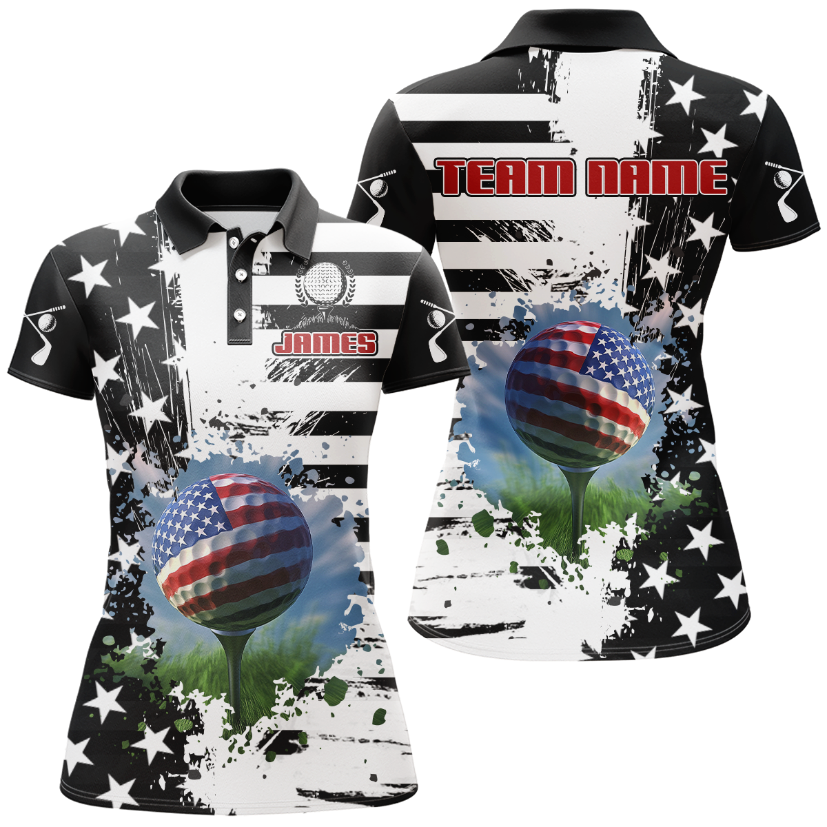 Custom US Golf Polo Shirt Patriotic Golf Shirts American Polo Shirt