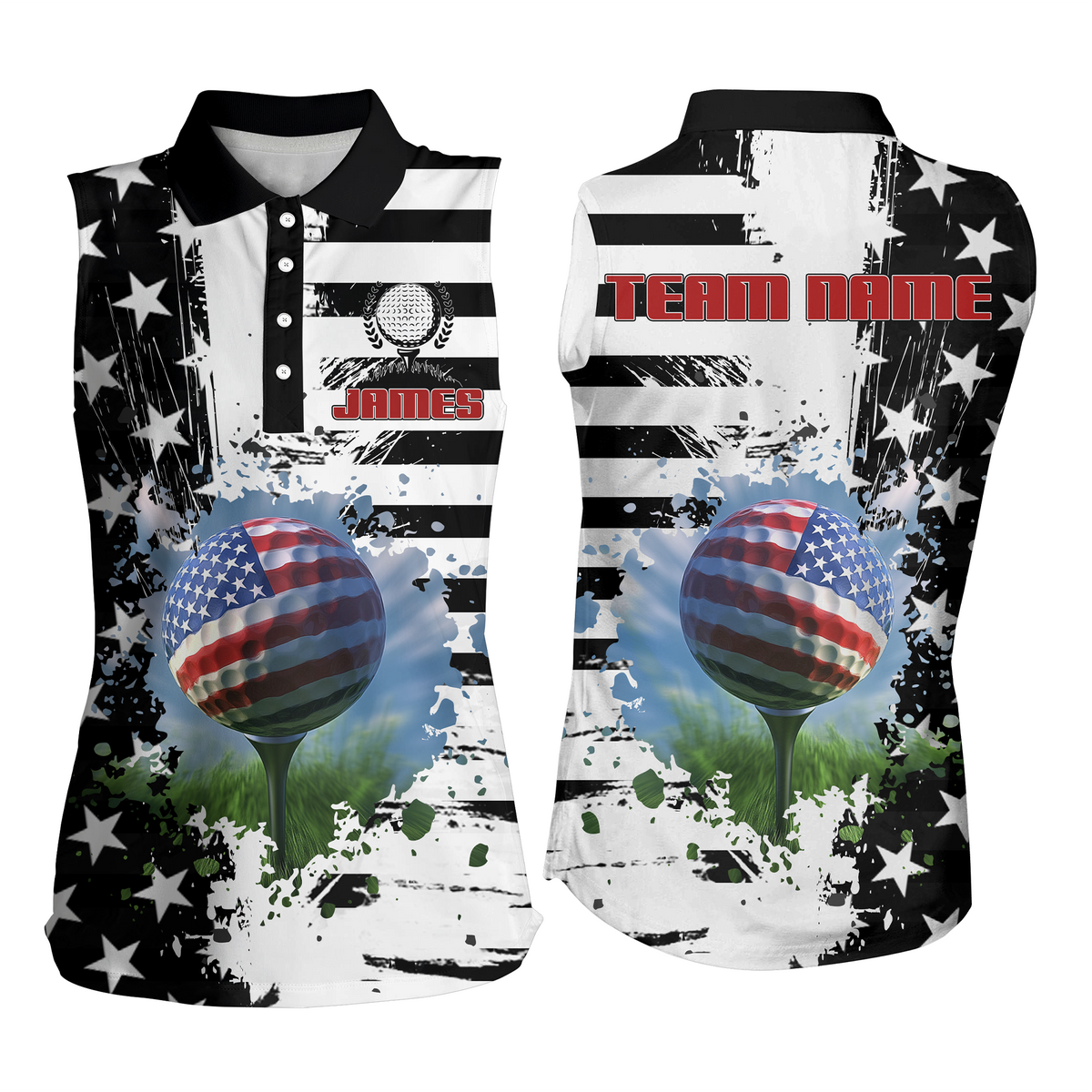 Custom US Golf Polo Shirt Patriotic Golf Shirts American Polo Shirt