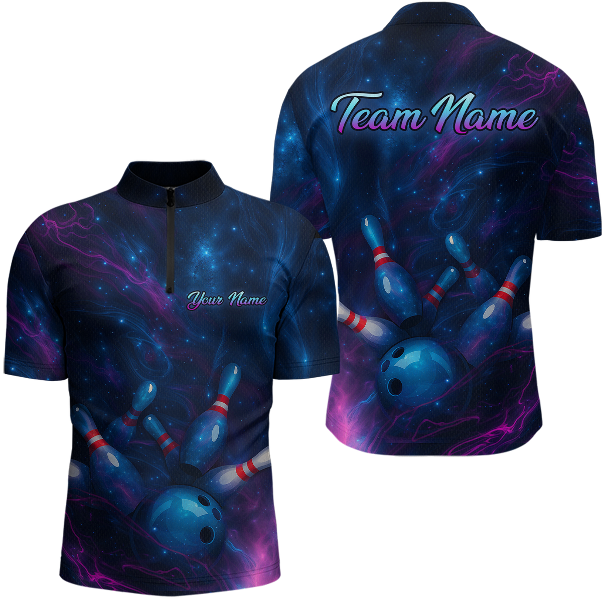 Watercolor Galaxy Bowling Shirts Team Custom Bowling Polo & Quarter Zip