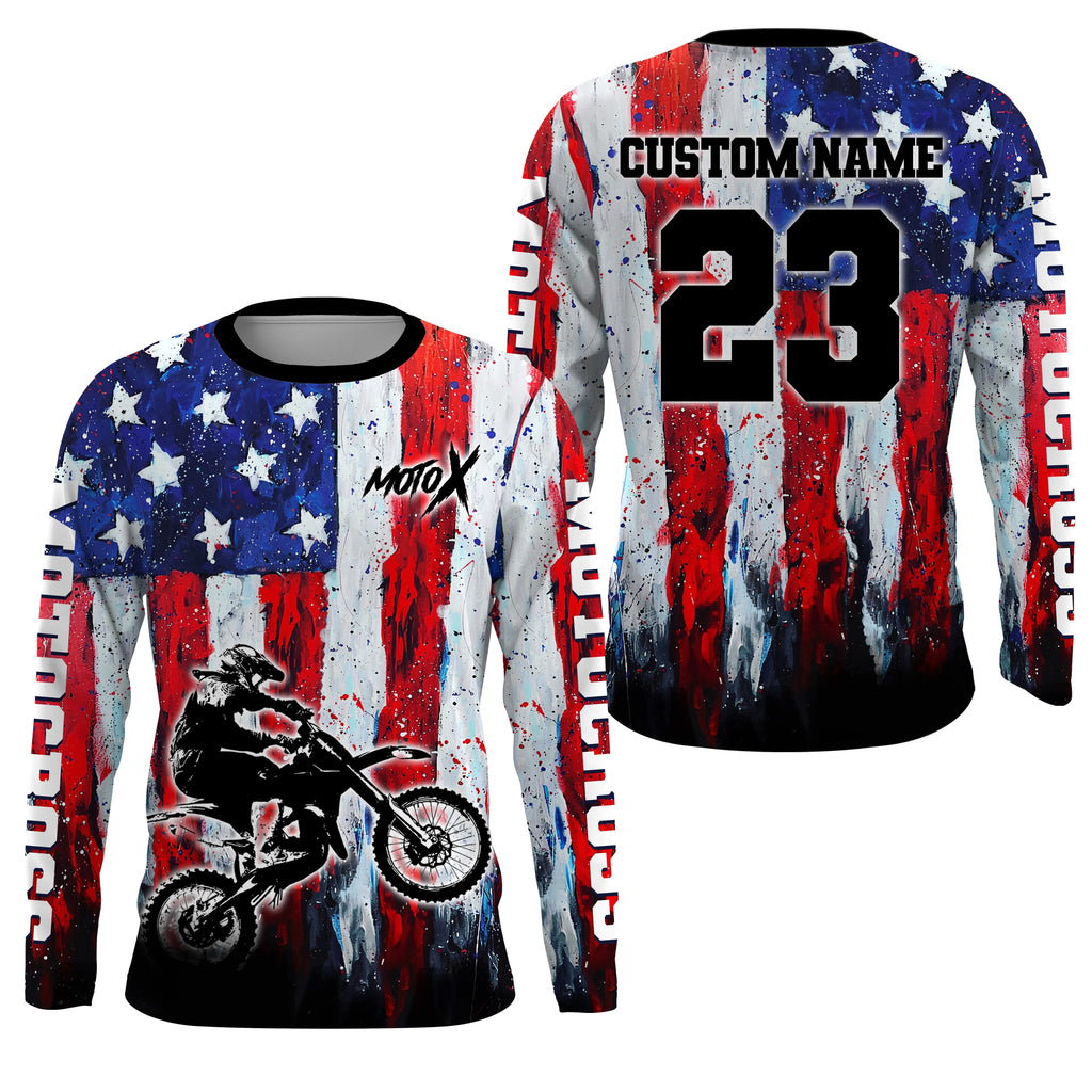 Motocross Racing Jersey + American Flag Motox Dirt Bike Shirt Off-Road Motorcycle Jersey