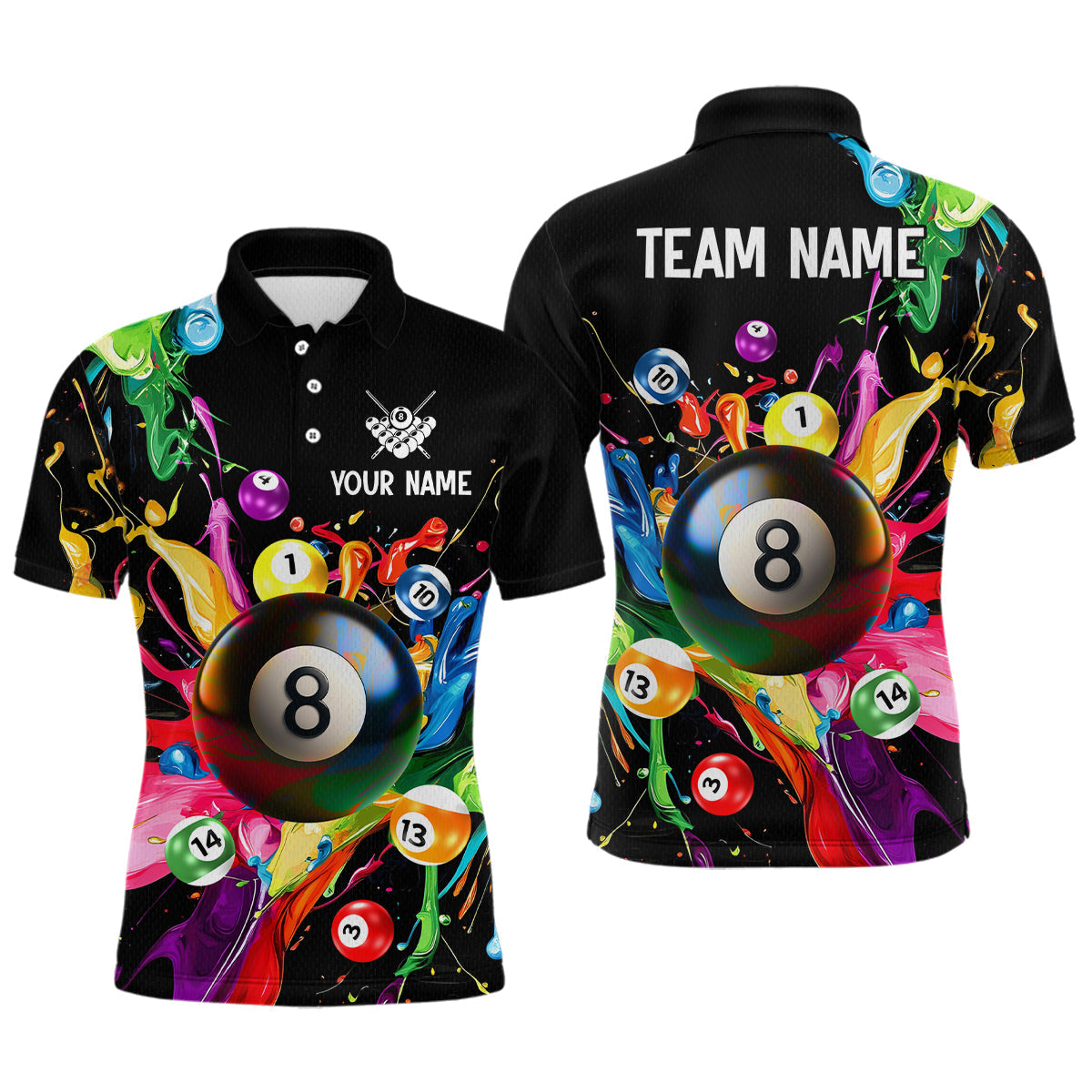 Colorful Ball Billiard Jersey Personalized Billiard Shirt, Billiard Team Jersey Polo & 1/4 Zip