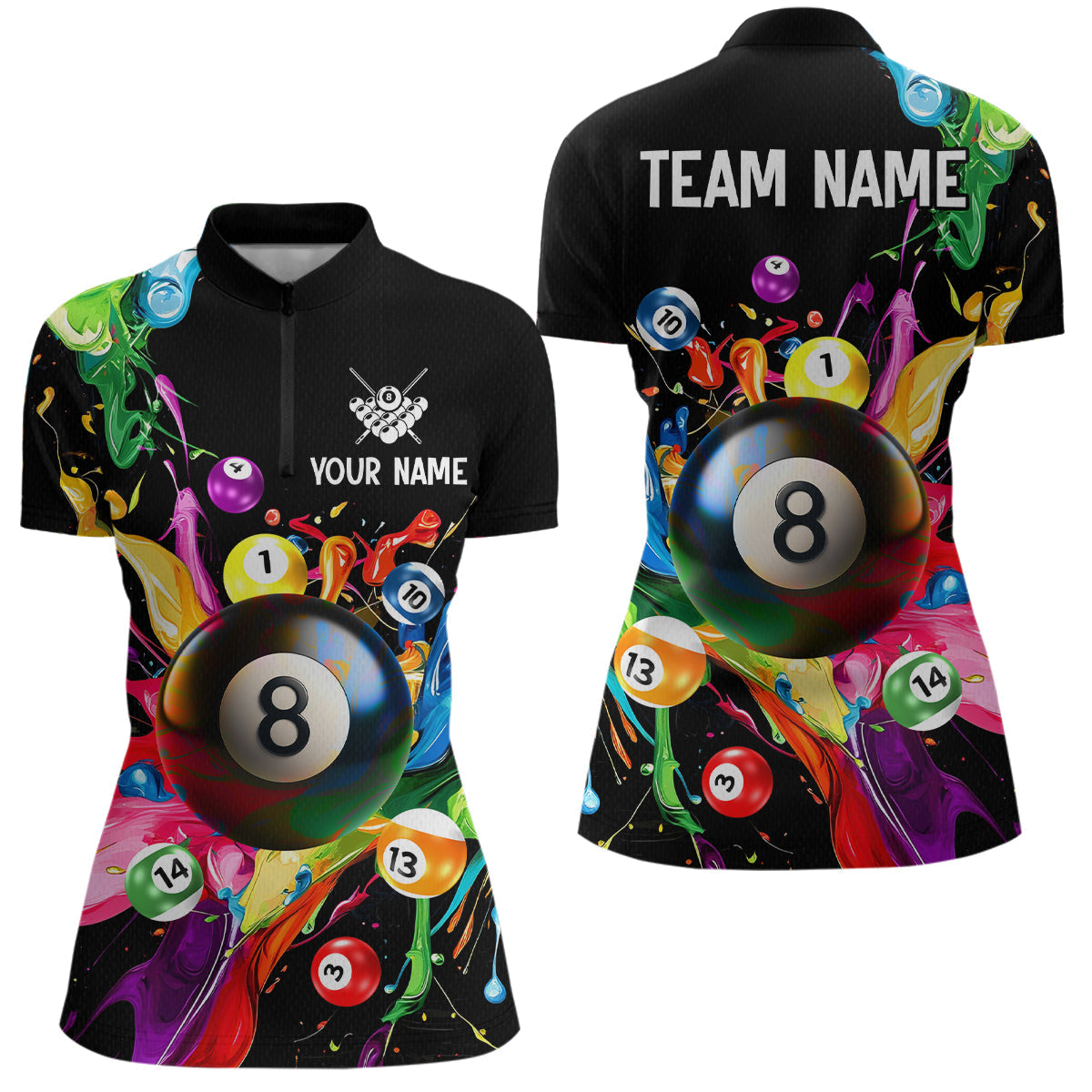 Colorful Ball Billiard Jersey Personalized Billiard Shirt, Billiard Team Jersey Polo & 1/4 Zip