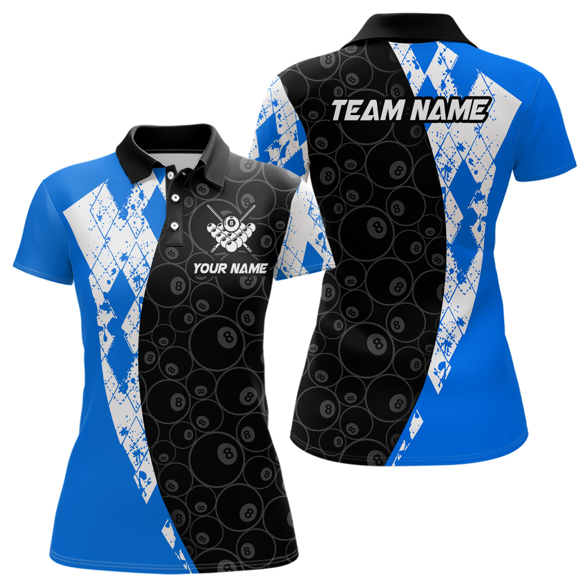Blue 8 Ball Billiard Shirts Billiard Team Shirts Billiard League for Polo & 1/4 Zipper
