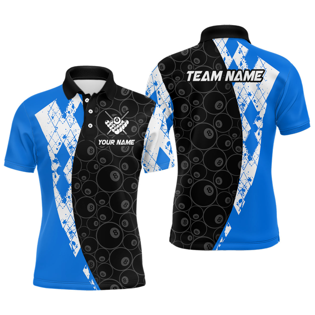 Blue 8 Ball Billiard Shirts Billiard Team Shirts Billiard League for Polo & 1/4 Zipper