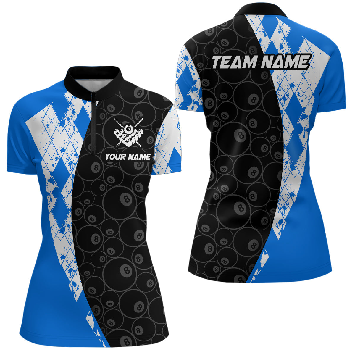 Blue 8 Ball Billiard Shirts Billiard Team Shirts Billiard League for Polo & 1/4 Zipper