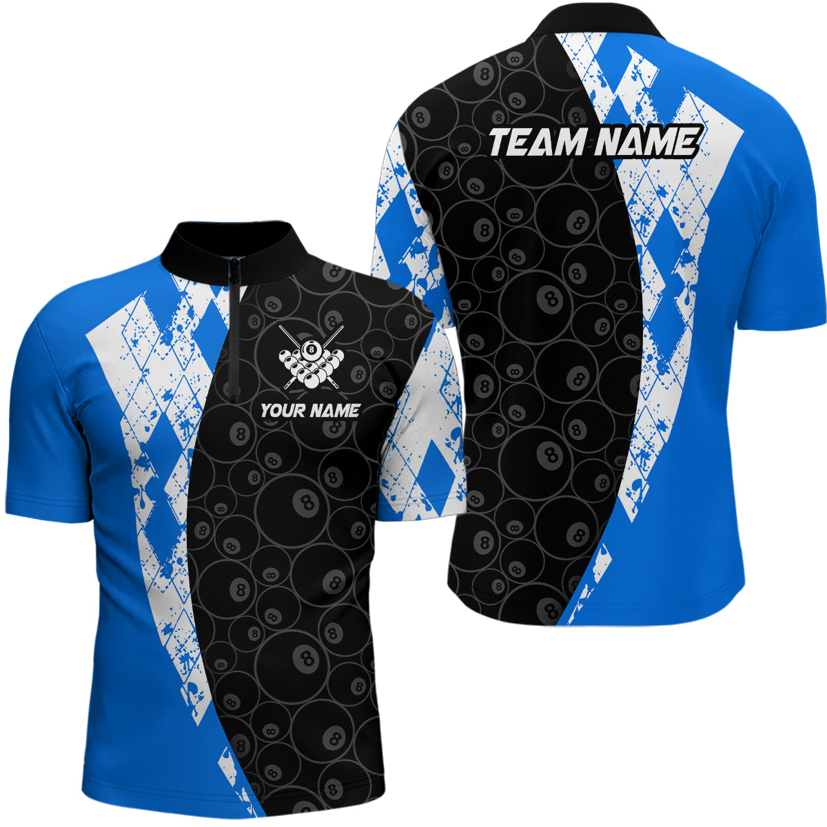 Blue 8 Ball Billiard Shirts Billiard Team Shirts Billiard League for Polo & 1/4 Zipper