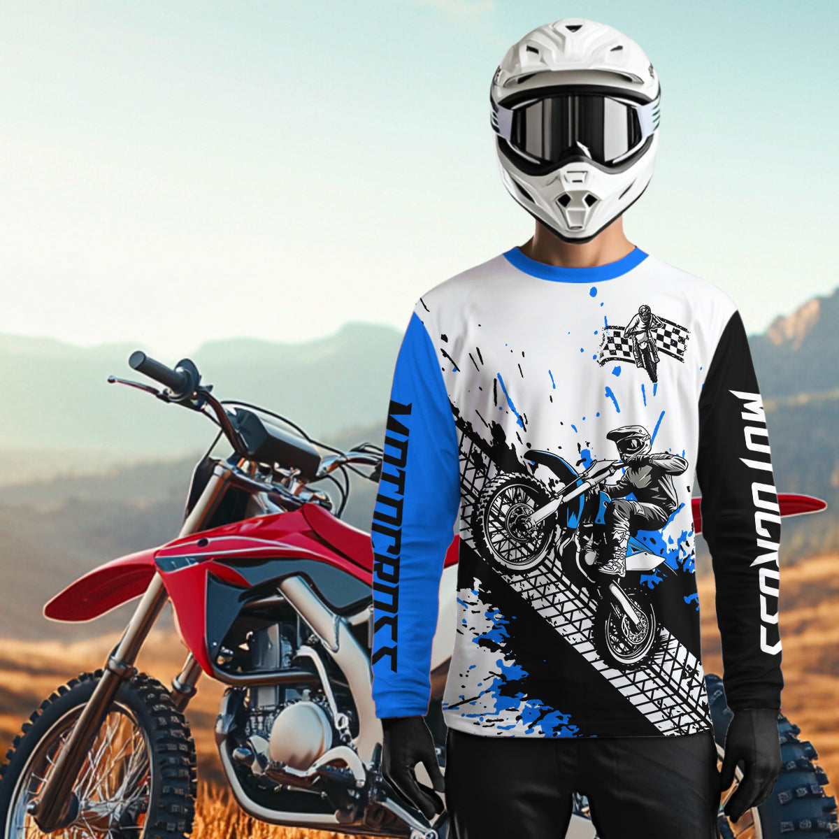 Blue Motocross Shirts Racing +Custom Dirt Bike Jersey Off-Road Shirt