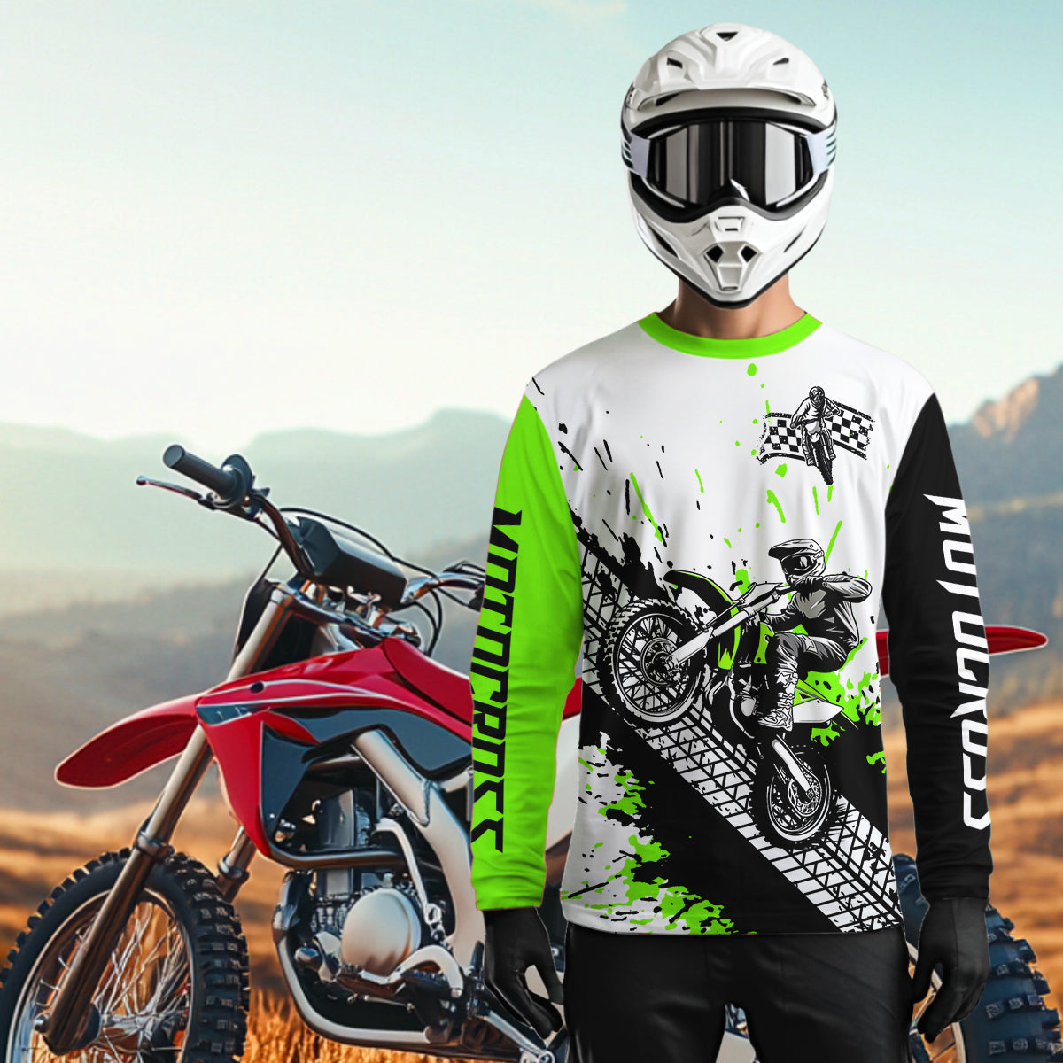 Green Motocross Shirts Racing +Custom Dirt Bike Jersey Off-Road Shirt