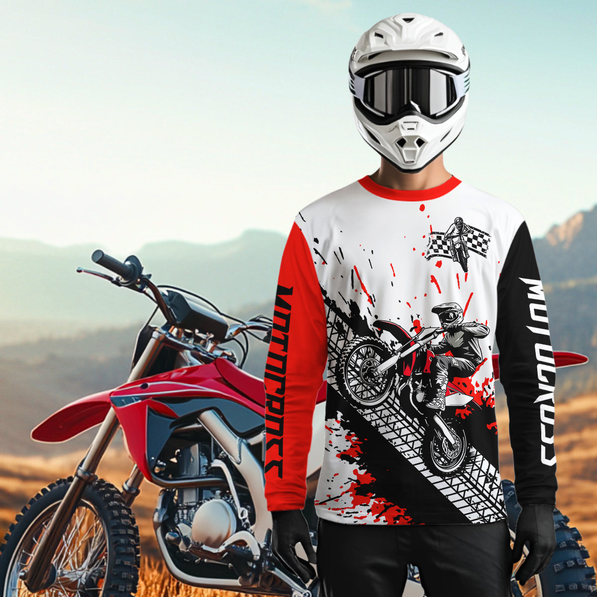Red Motocross Shirts Racing +Custom Dirt Bike Jersey Off-Road Shirt