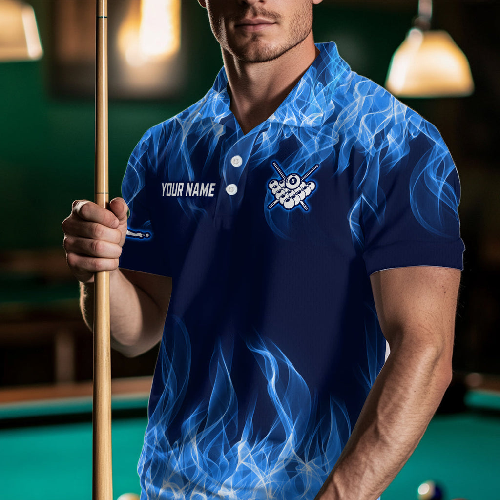 Blue Flaming 8 Ball Pool Shirts Billiard Shirts Billiard Team Jerseys Polo & 1/4 Zip