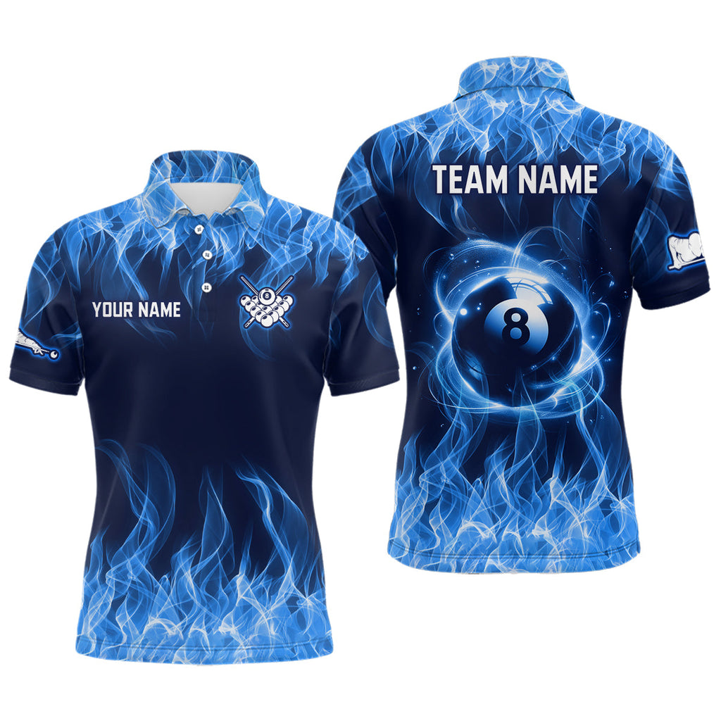 Blue Flaming 8 Ball Pool Shirts Billiard Shirts Billiard Team Jerseys Polo & 1/4 Zip