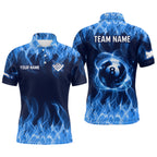 Blue Flaming 8 Ball Pool Shirts Billiard Shirts Billiard Team Jerseys Polo & 1/4 Zip