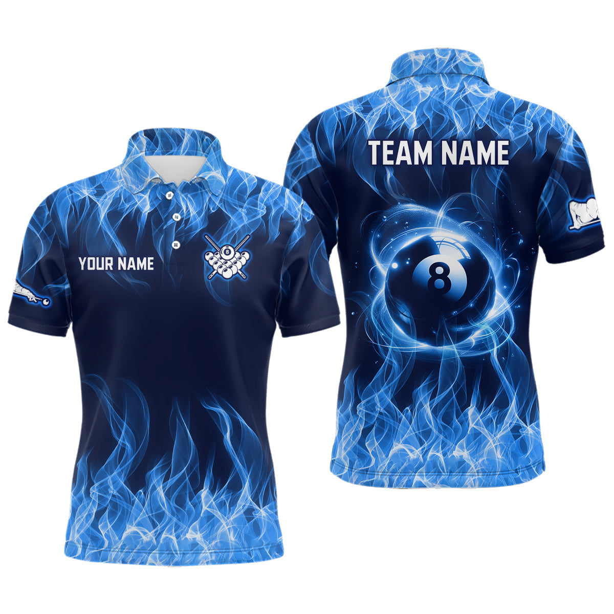 Blue Flaming 8 Ball Pool Shirts Billiard Shirts Billiard Team Jerseys Polo & 1/4 Zip