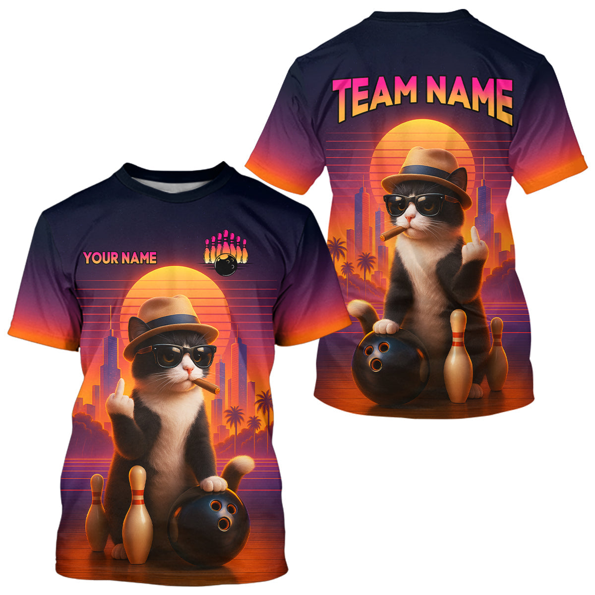 Custom Funny Cat Bowling Jersey Bowling Uniform Bowling Team Shirts