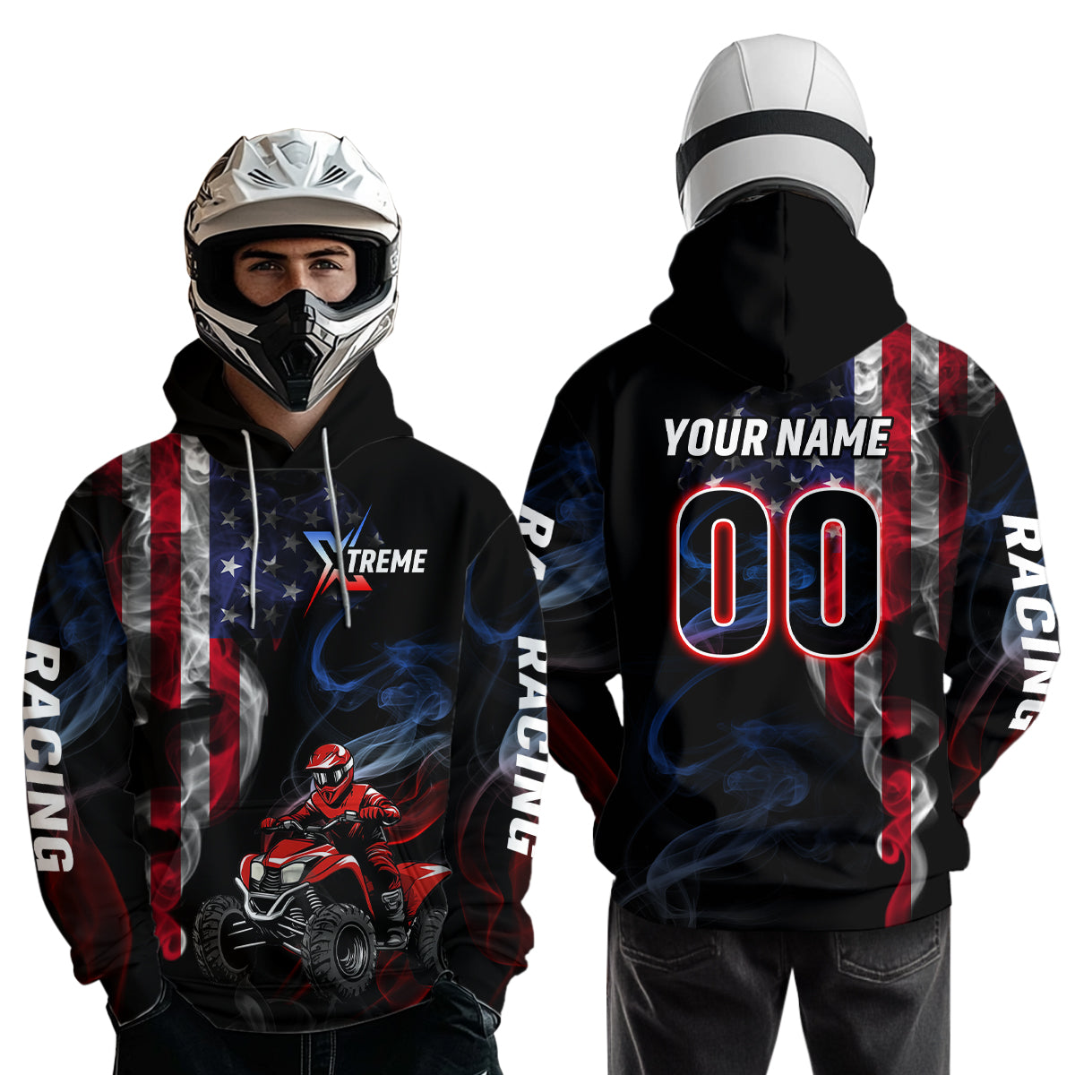 US Flag ATV Motocross Hoodie Custom ATV Off-Road Quad Bike Hoodie