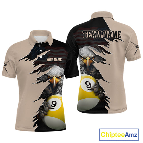 Personalized 9 Ball American Flag Eagle Billiard Shirts Billiard Team Shirts