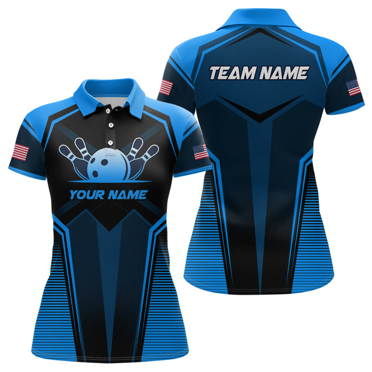 Custom Blue Bowling Jersey Bowling Team Shirts Bowling Uniform Polo & 1/4 Zip