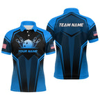 Custom Blue Bowling Jersey Bowling Team Shirts Bowling Uniform Polo & 1/4 Zip