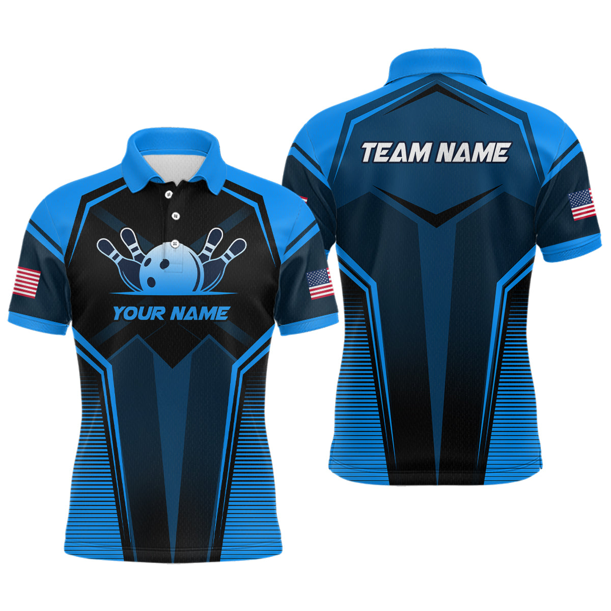 Custom Blue Bowling Jersey Bowling Team Shirts Bowling Uniform Polo & 1/4 Zip