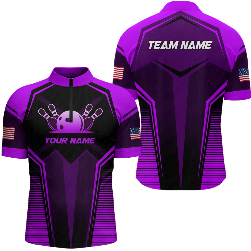 Custom Purple Bowling Jersey Bowling Team Shirts Bowling Uniform Polo & 1/4 Zip