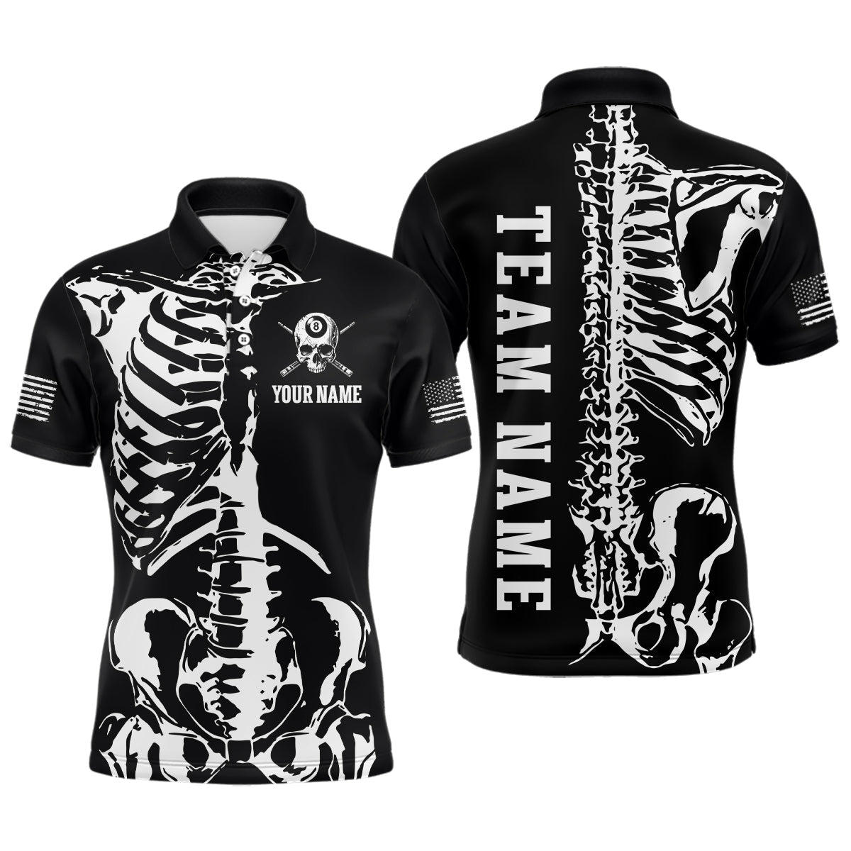 Custom Skull Bone 8 Ball Billiard Shirts Billiard Team Jerseys Polo & 1/4 Zip Shirts
