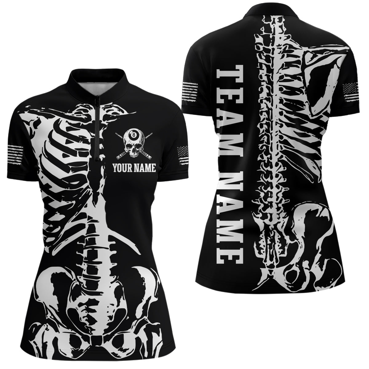 Custom Skull Bone 8 Ball Billiard Shirts Billiard Team Jerseys Polo & 1/4 Zip Shirts
