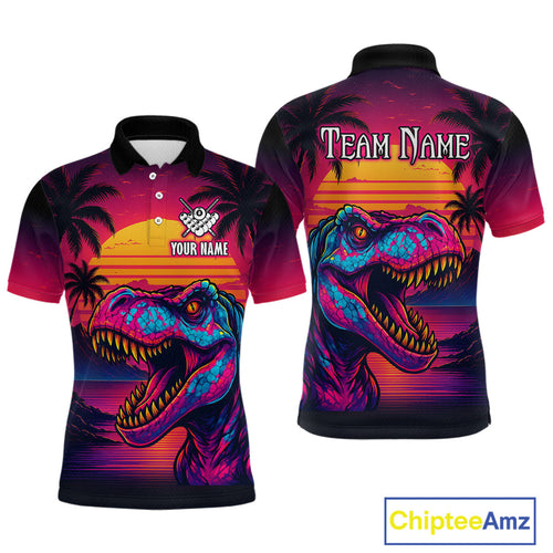 Custom Neon Dinosaur 8 Ball Billiard Shirt Polo & Quarter-Zip Billiard Team Jerseys