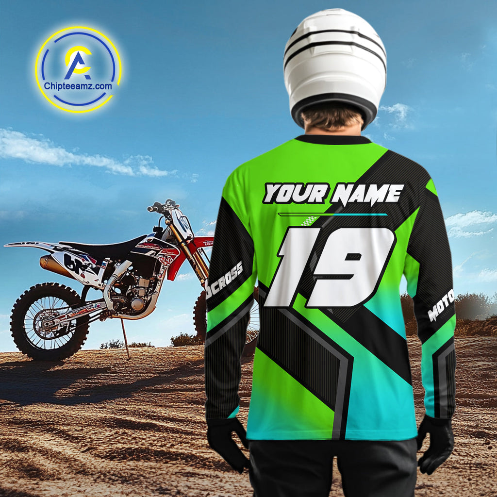 Green Motocross Shirts +Custom Dirt Bike Jersey Off-Road Shirt