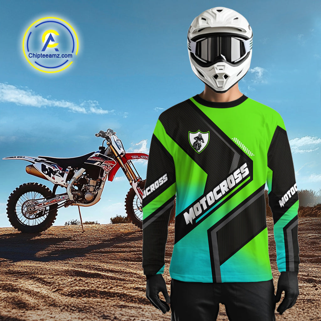 Green Motocross Shirts +Custom Dirt Bike Jersey Off-Road Shirt