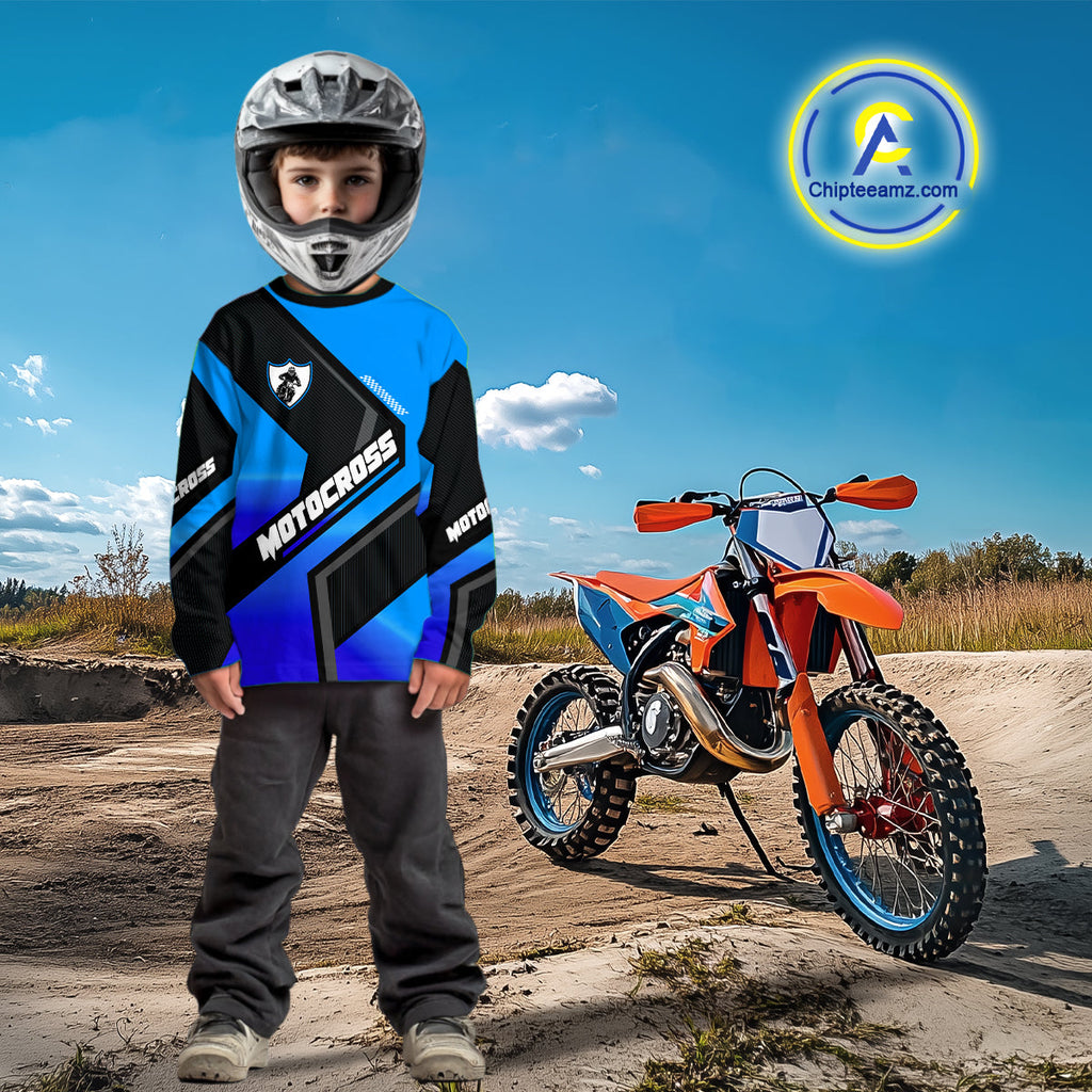 Blue Motocross Shirts +Custom Dirt Bike Jersey Off-Road Shirt