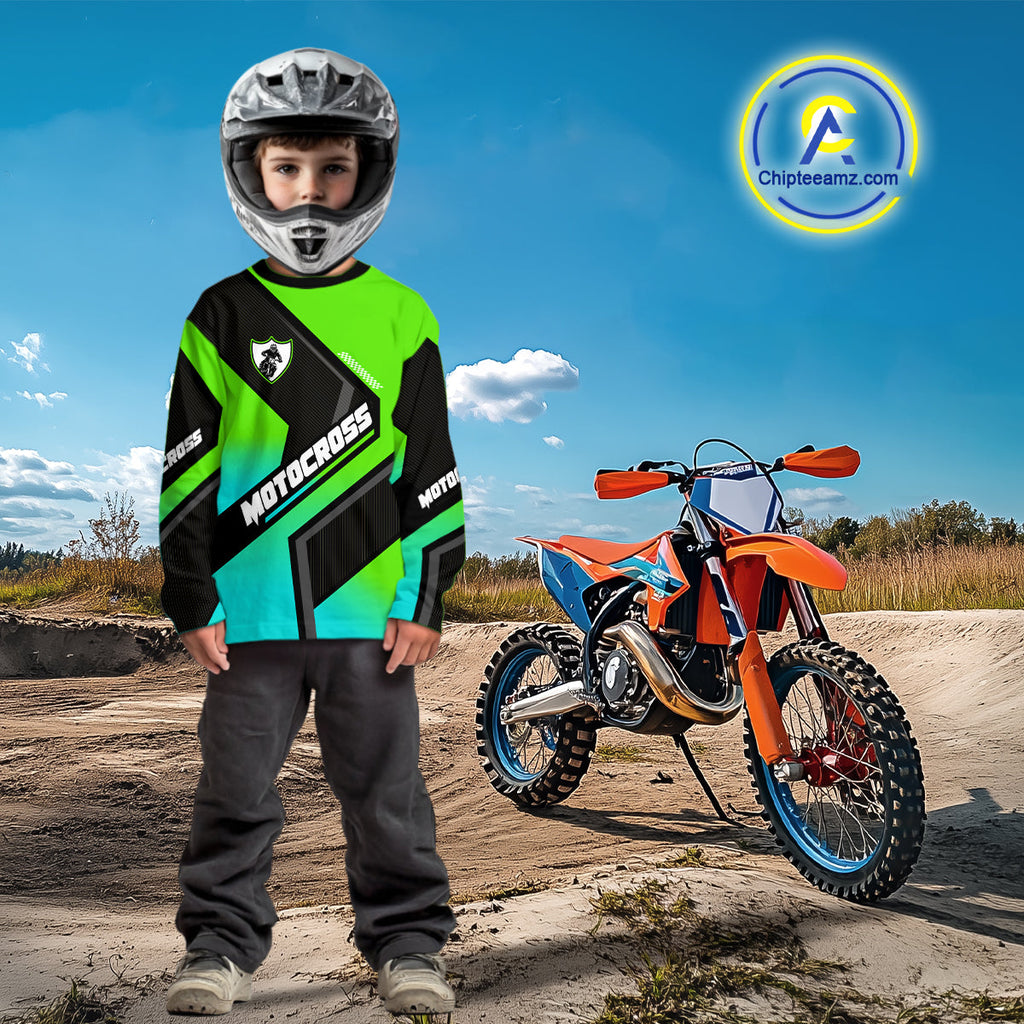 Green Motocross Shirts +Custom Dirt Bike Jersey Off-Road Shirt