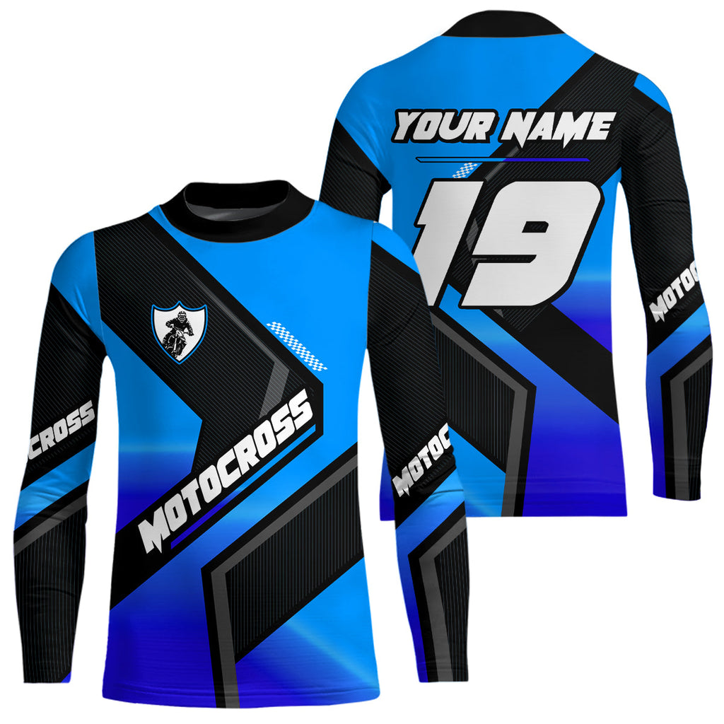 Blue Motocross Shirts +Custom Dirt Bike Jersey Off-Road Shirt