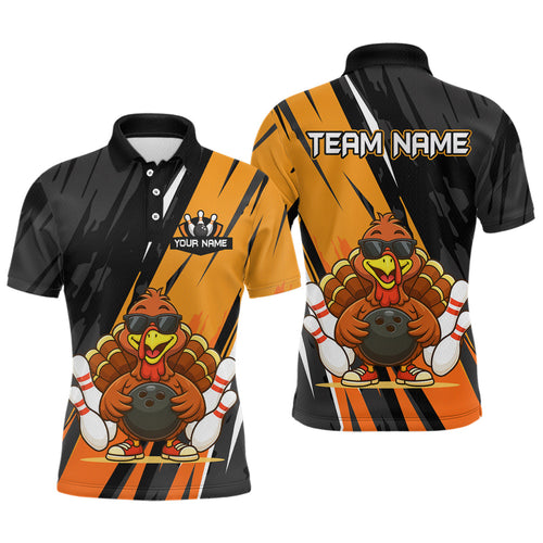 Custom Orange Funny Turkey Bowling Jersey Polo & 1/4 Zip Thanksgiving Bowling Team Shirts