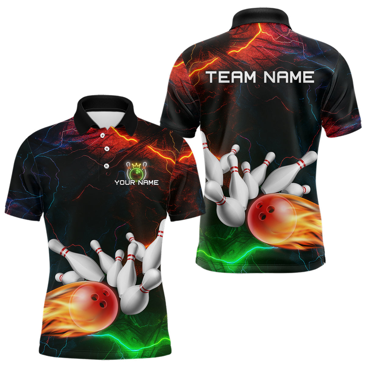 Custom Colorful Lightning Bowling Jersey Bowling Uniform Polo & 1/4 Zip Bowling Team Shirts