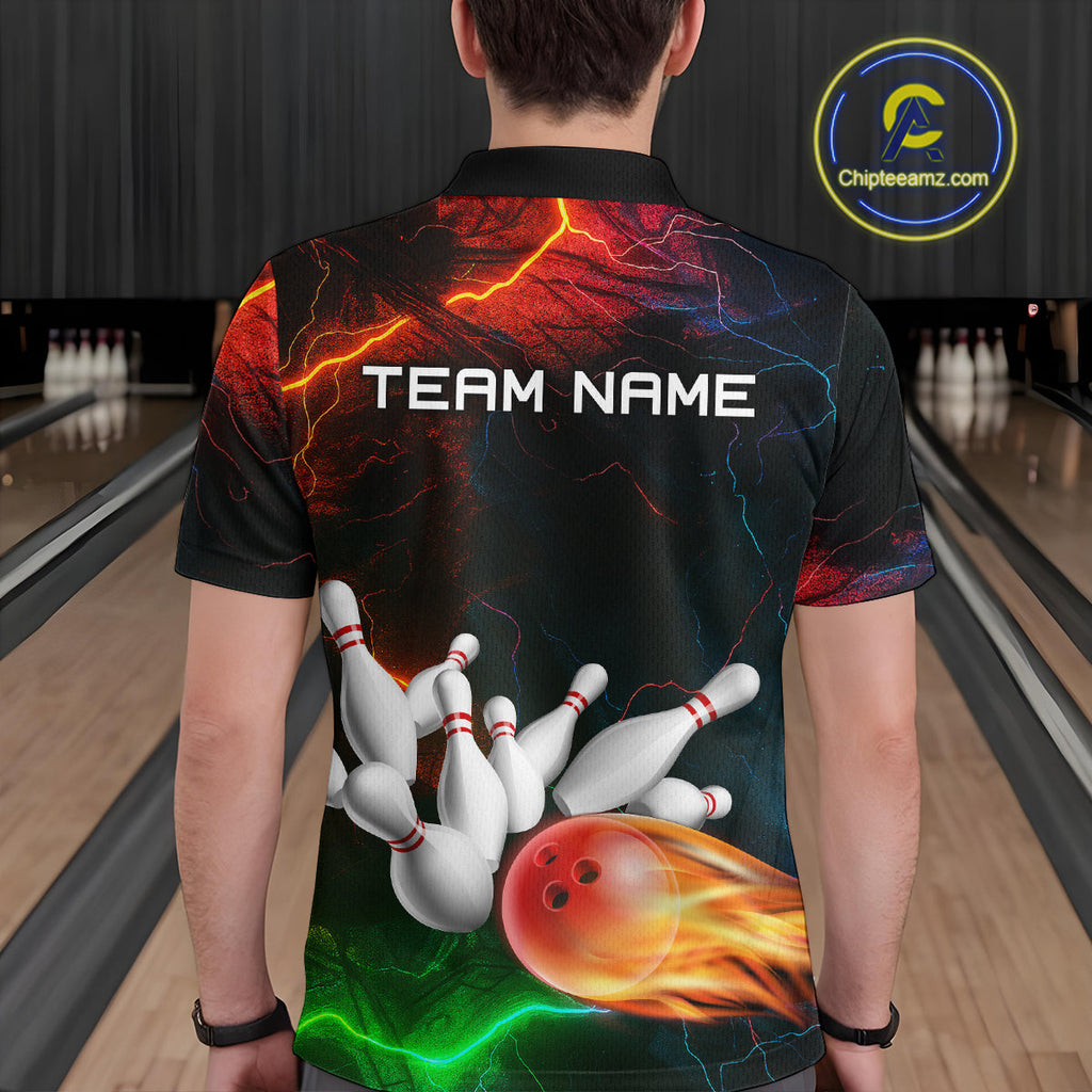 Custom Colorful Lightning Bowling Jersey Bowling Uniform Polo & 1/4 Zip Bowling Team Shirts