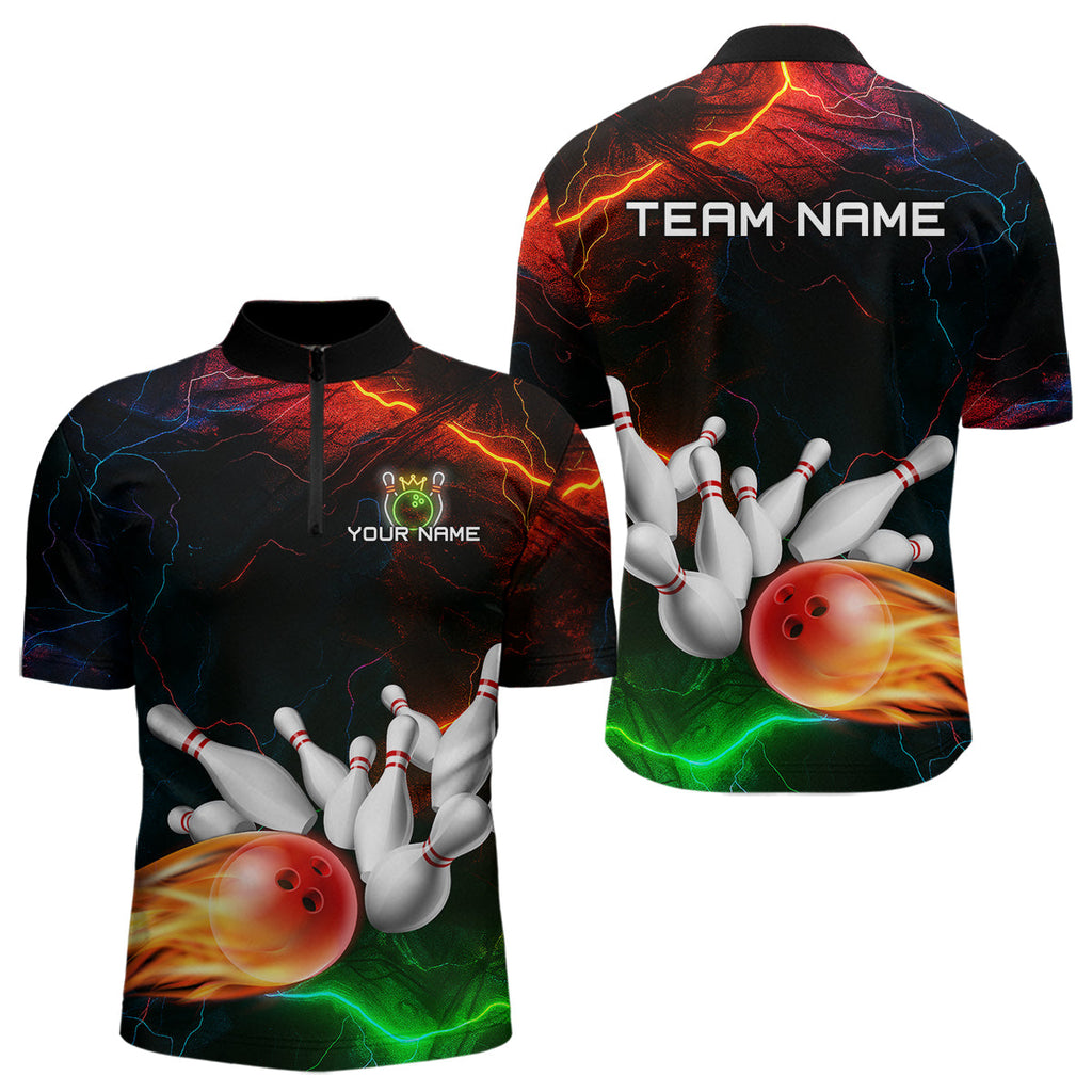 Custom Colorful Lightning Bowling Jersey Bowling Uniform Polo & 1/4 Zip Bowling Team Shirts