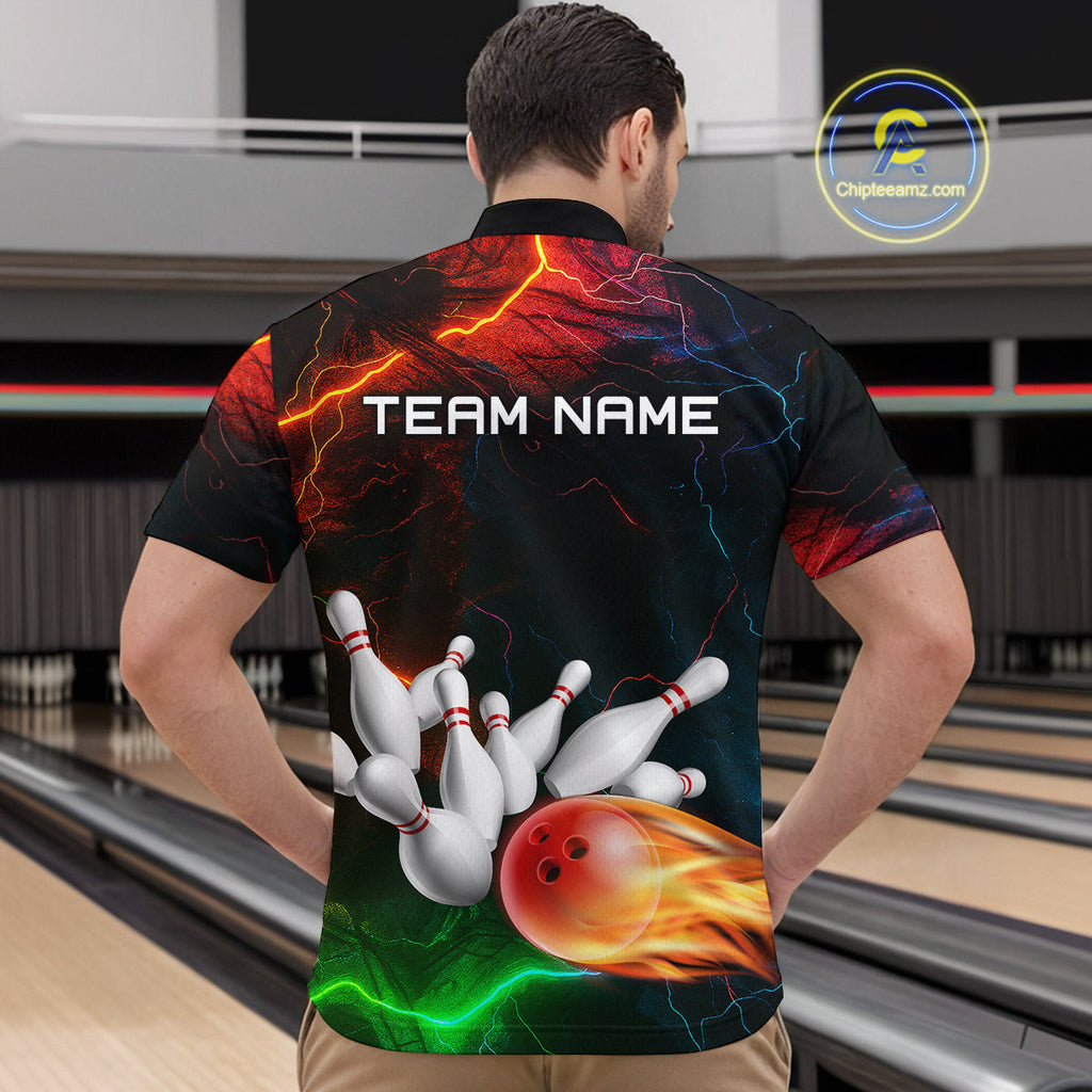 Custom Colorful Lightning Bowling Jersey Bowling Uniform Polo & 1/4 Zip Bowling Team Shirts